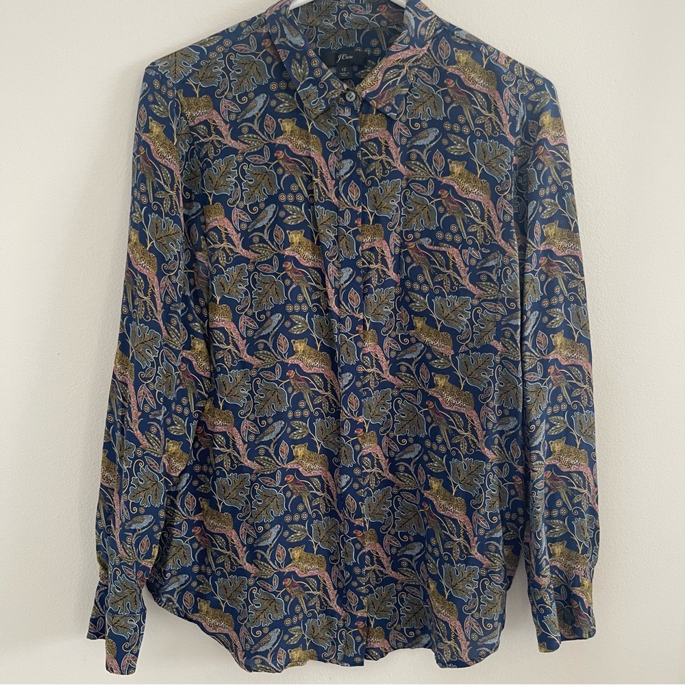 J Crew Silk Cheetah Leopard Button Down Blouse